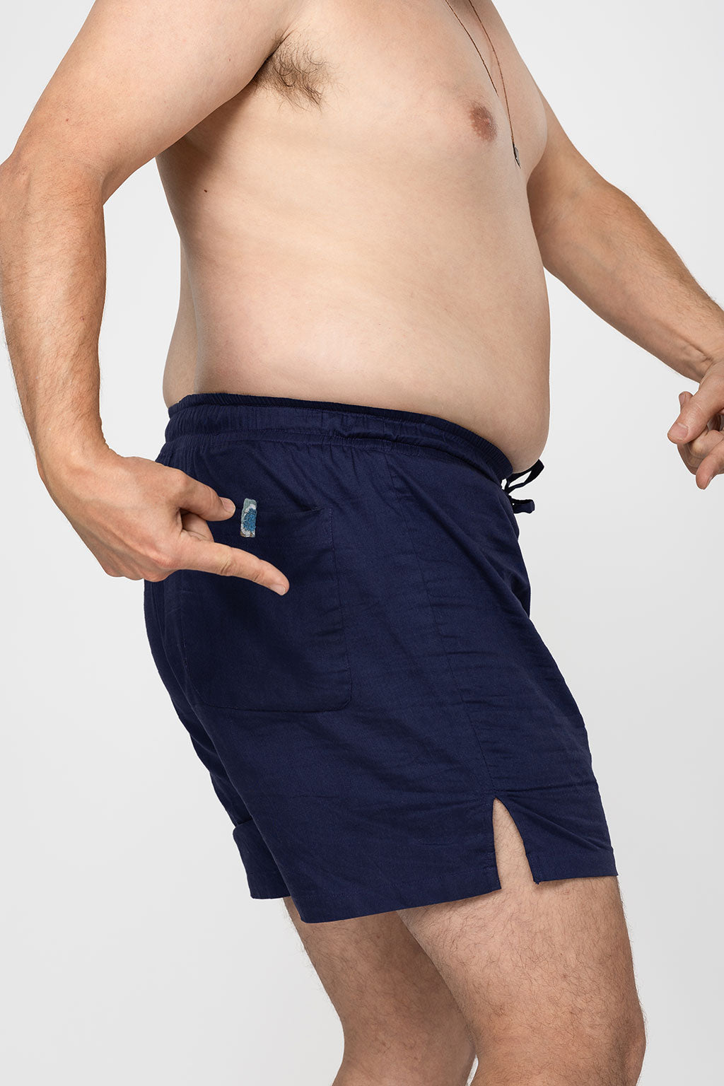 Navy Heirloom Cotton Hand Stitched 0% Synthetic Shorts