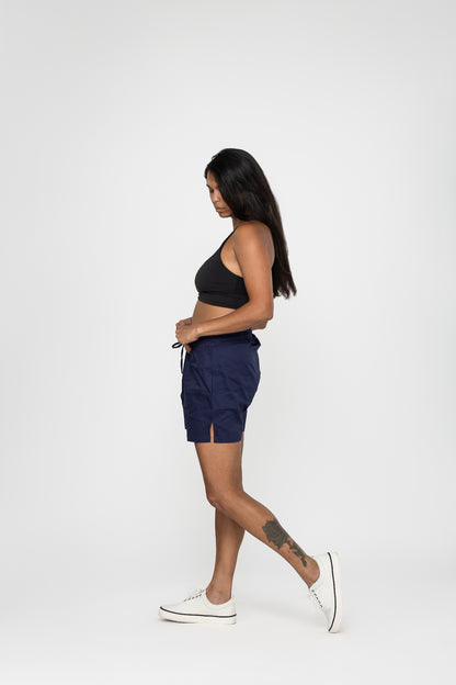 Navy Heirloom Cotton Hand Stitched 0% Synthetic Shorts